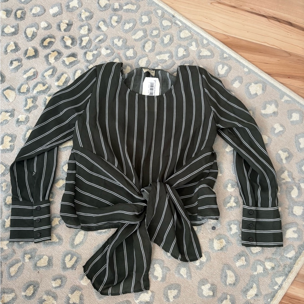 Chic olive green and White Striped Women's Blouse